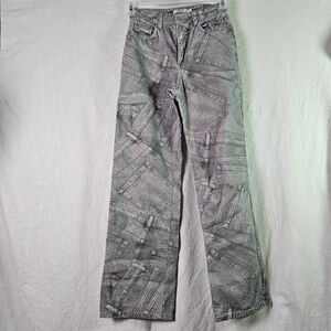 NA-KD Printed Grey Wide Leg Jeans SZ 32 Grunge